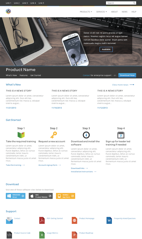 Technology Portal product page template